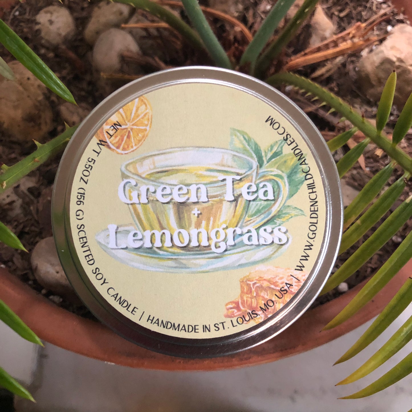 Green Tea + Lemongrass 5.5 oz Travel Tin Candle